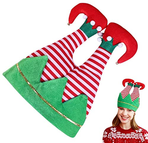 Weihnachtsmütze aus Filz, klassische Elch-Elch-Elfen-rote Hose, Streifen, Beine, Hüte, lustige Mütze für Erwachsene, Frohe Weihnachten, Karneval, Party, Kostü -Requisiten