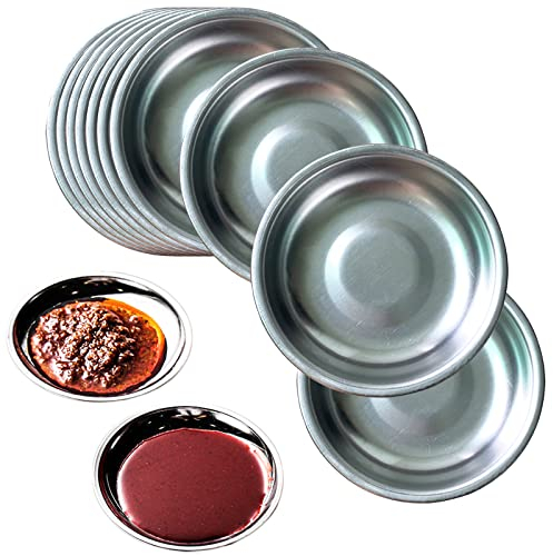JZSMY 8 ciotole per salse in acciaio inox, 11 cm, rotonde, per condimenti, sushi, mini piatti per antipasti, piccoli snack e salsa di soia