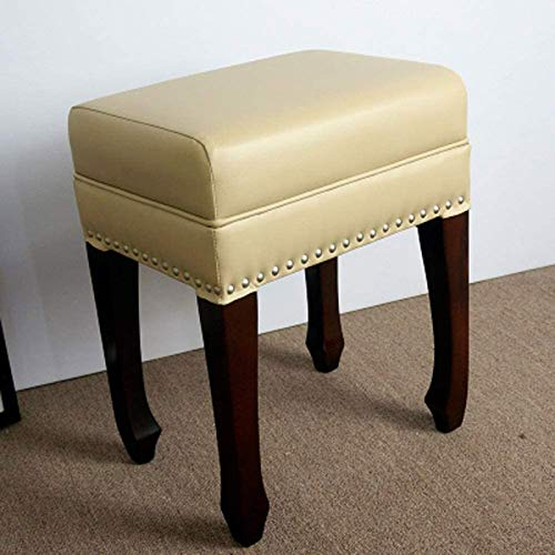Collic Fußhocker Sitz Europäischer Stil Masster Holz Fußschemel -Ledersofa Dressing Hocker Mode Essstuhl/Beige