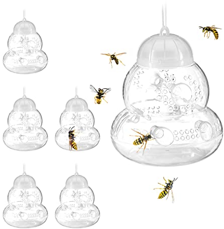 Relaxdays Wespenfalle 6er Set, Lebendfalle Wespen, ohne Lockstoff, hängend, Wespenfänger, Balkon & Garten, transparent, Pack