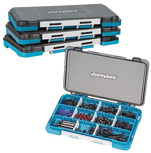 QualyQualy Fishing Angelkoffer Gerätekoffer Angelkasten mit Trennwände, Angel-Kiste Leer für Angelzubehör - Angelbox 17x10.6x1.8CM (BLAU -4 Stück)