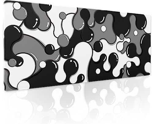 aportt Black White Grey Mouse Pad XL Anime Cool Geometric Japanese Extended Desk Mat 80X30cm Non-Slip Rubber Base Stitched Edge Large Mousepad for Desk Gaming Laptop Desktop,31.5×11.8 Inch
