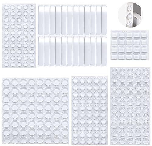 258 Pcs Elastic Door Buffer, Scettar Rubber Feet Pads, Self Adhesive Noise Dampening Pads 6 Sizes, Transparent Silicone Pads for Wall Door Stopper Drawers Kitchen Cabinet Floor Wall Fridge