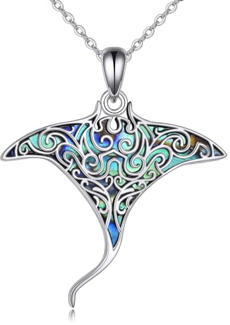 ONEFINITY Rochenhalskette 925 Sterling Silber Manta Rochen Anhänger Mit Abalone Muschel Meer Tier Schmuck Geschenk