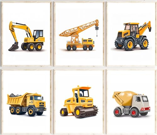 Generisch Dreamy Doodles®, Baufahrzeuge, Auf der Baustelle, 6er Poster-Set, Hochwertiger A4-Druck, Wandbilder für Kinderzimmer, Babyzimmer Deko, ohne Rahmen
