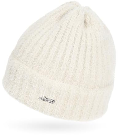 Neverless® Damen Mütze Herbst Strick-Beanie ungefüttert mit Umschlag einfarbig Uni Creme Unisize