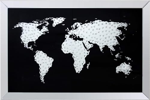 Stephans Möbelbörse Glasbild Weltkarte Bild Wandspiegel Spiegel Wandbild Kristall Wohnzimmer 90x60cm