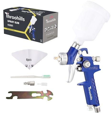 Throohills General Purpose Touch Up Spray Gun Air Paint Sprayer with 0.8mm Nozzle 125cc Cup and 6Pcs Paint Strainers