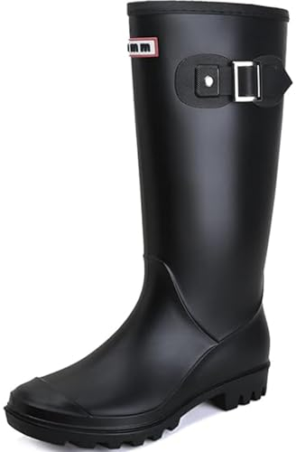 Lvptsh Stivali da Pioggia Donna Stivali Gomma Comode Impermeabile Stivali da Giardino Scarpe Pioggia Antiscivolo Stivaletti Pioggia,Black,EU41