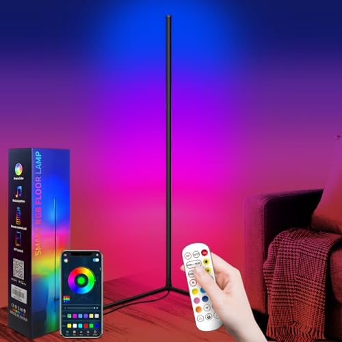 CS COSDDI LED Stehlampe Smart, LED Stehlampe Wohnzimmer, 150cm Stehlampe Dimmbar mit Fernbedienung und APP, 16 Millionen Farben, Musikmodi, DIY-Modus & Timing, Ecklampe Smart für Schlafzimmer, Gaming