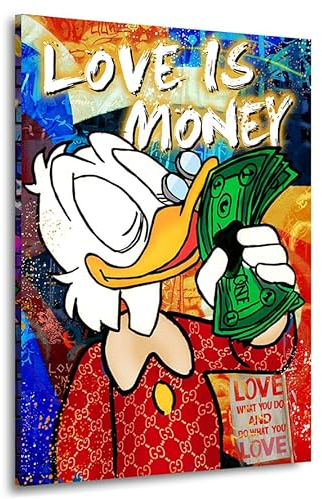 Kunstgestalten24 Leinwandbild Dagobert Duck Love is Money Pop Art Comic Wandbild Wanddeko