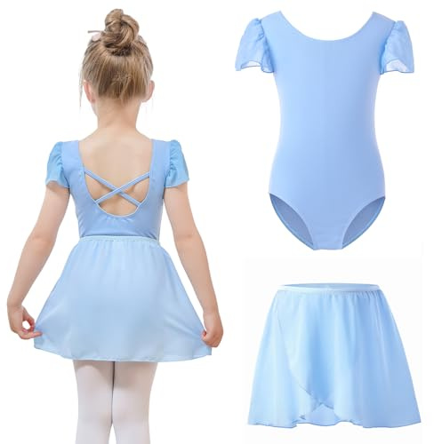 Bezioner Ballettkleidung mädchen mit Abnehmbarem Ballettrock Tanzbody Puffärmel Balette Kleidung Mädchen Ballettanzug Kinder