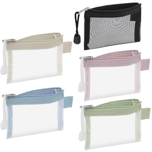 WLLHYF 5 Pack Mini Netztaschen mit Reißverschluss, Makeup Organizer Tragbar Reise Kosmetiktasche Kit Beauty Accessoires Halter Tasche Aufbewahrung Münzgeldbörse für Kleine Gegenstände Schlüssel