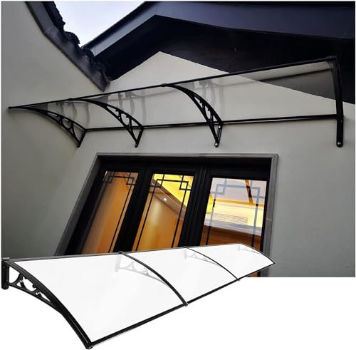 Front Door Canopy Outdoor Awning Window Rain Shelter Cover Garden Canopy Patio Porch Awning with Polycarbonate Board White and Aluminium Frame Black for Front Back Door Porch,A,80x220cm
