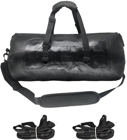 AFISHTOUR 40L wasserdichte Motorrad-Duffelbag – Motorrad-Gepäcktasche für den Rücksitz mit Befestigungsgurten – Rollverschluss-Drybag für Kajak, Rafting, Bootfahren, Camping, Reisen, Strand (Schwarz)