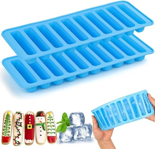 Wiqrht Chocolate Bar Moulds,2 PCS Silicone Granola Bars Mould 10-Cavity Long Strips Mould,Silicone Baking Moulds Finger Biscuit Silicone Mould Ice Cube Tray for Coffee Cocktails Whisky