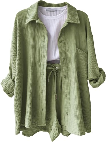 Elegant Damen Hosenanzug Sommer Set - Lounge Wear Kurze Jogginganzug Casual Outfit Sport Anzug Mit Kurze Hose Und Top (2-Light Green, S)