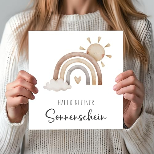 WBdesignz XXL Geburtskarte mit Umschlag - Glückwunschkarte zur Geburt Junge Mädchen - Boho Regenbogen (21 x 21 cm)