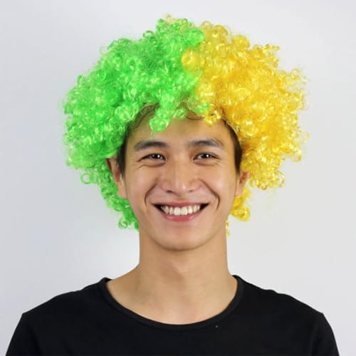 Perücke Karneval Fan Perücke,Fan-Artikel,Bunte Perücke,Perücken Kopfschmuck für Fußball Europameisterschaft 2024,EM,WM,Brasilien