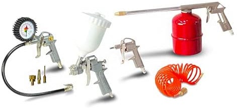 Avilia Set di Pistole e Aerografi per Aria Compressa, Kit Compressore con 3 Pistole per Lavaggio, Gonfiaggio Pneumatici e Aria Compressa, 1 Aerografo e 1 Flessibile, Ideale per rimozione polvere