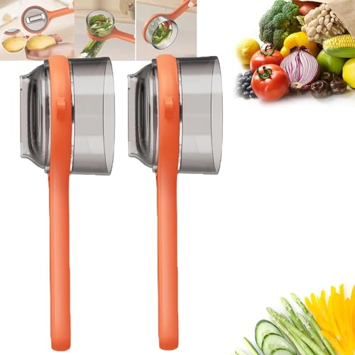 Peeling Knife with Storage Box, Double-Sided Stainless Steel Blade Peeler and Build-in Potato Eye Remover, Fruit and Vegetable Peeler Suitable for Home and Kitchen Use, Fast Peeling (Orange*2)