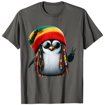 Chill Reggae Vibe Cool Rasta Dreadlocks Pinguin in Beanie T-Shirt