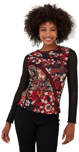 Joe Browns Women's Fashion Floral Mesh Long Sleeve Top, Slim Fit, Orange, UK 12