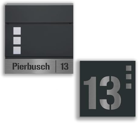 Jung Edelstahl Design Briefkasten - Hausnummer Set Köln anthrazit RAL 7016 - Individuell personalisierbar