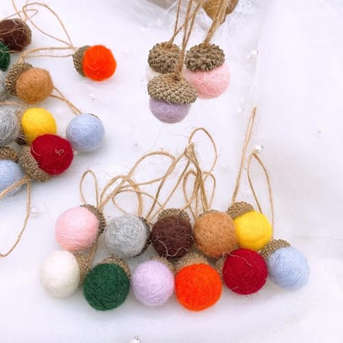 12 Stück Eicheln Anhänger im Scandi-Stil aus Filz, Handmade Herbstdeko Eicheln Filzanhänger Weihnachten Miniatur Weihnachtsdeko Weihnachtlicher Baumschmuck Winterdeko (13)