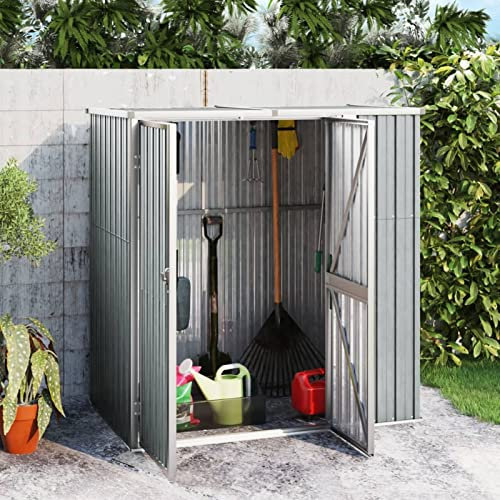 IKAYAA Capanno per Attrezzi da Esterno Capanno Giardino Casetta da Giardino Box Attrezzi Giardinaggio Casetta per Attrezzi in Metallo Tetto a Uno spiovente n Acciaio Zincato-Grigio-161 x 89 x 161 cm