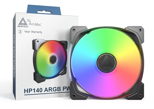MONTECH HP140 mm PWM ARGB-Lüfter, hoher Luftstrom, leises Gewehrlager, 1600 U/min, 4-polig, Schwarz