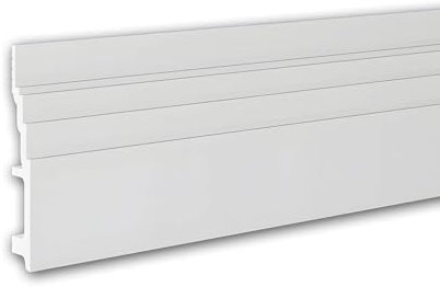 PRO[f]home® - 1 x Plinthe 653802 Profhome 200 cm x 2,5 cm x 16 cm blanc Polystyrène extrudé (XPS) prétraité léger indéformable résistant aux chocs avec passage de câble