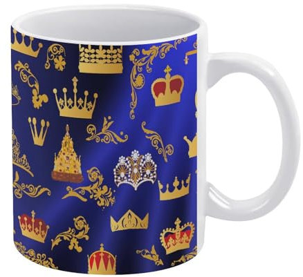 Taza De Cerámica Corona Real De Oro Azul Y Morado, Humor Taza De Desayuno Divertido Taza Cerámica Para Cumpleaños Día De La Madre Leche 330Ml