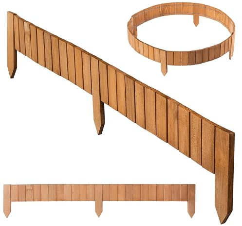 KADAX Bordure de pelouse en bois flexible - 114 x 10 cm - Bordure de parterre - Bordure de jardin flexible - Bordure de tonte - Bordure enroulable (marron clair)