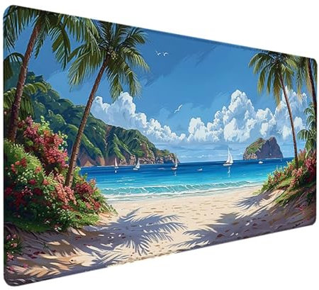 Playa Alfombrilla Ratón XXL 700x300mm, Impermeable Antideslizante Mouse Pad Azul Diseño de Borde Cosido Alfombrilla Escritorio para Teclado Gaming Accesorios Escritorio PC, Regalos de Hombre 8-7