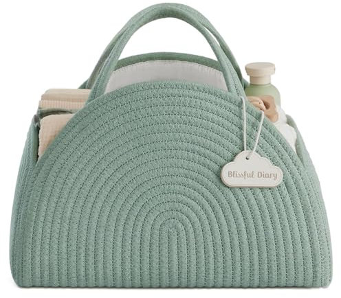Baby Windel Caddy Veranstalter, Baumwollseil große Dusche Caddy für neugeborene Jungen und Mädchen, Geschenk für Baby-Dusche-Liste, neugeborenen Essentials Korb (Grün)