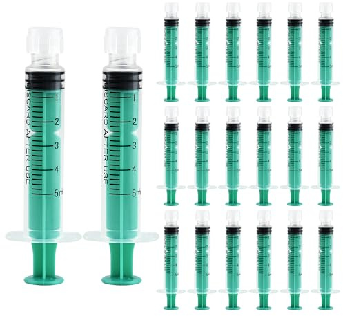 20 Stück 5ml Spritzen, Einzeln Verpackt, PlastikSpritze Ohne Nadel, Luer Lock Spritze für Wissenschaftlich Labore, Tierfütterung, Measuring Liquids und Feine Dosierungen, Messspritze