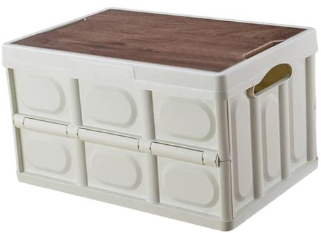 Happyyami Boîte De Rangement Pliable Multifonctionnelle Extérieure Couvercle en Plastique Blanc Moyen, Organisateur pour Camping Et Voyage, Capacité Renforcée, Fond Solide Stable