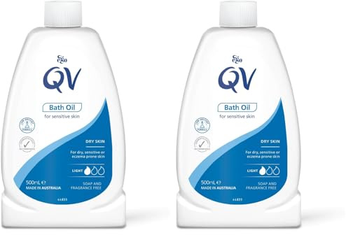 QV Bath Oil (500 ml) Moisturising Bath Soak for Sensitive Skin, Relief from Dry Itchy Skin, Gentle pH Balanced Formula, Fragrance Free, Soap Free, Non Greasy, Noncomedogenic Bath Soak (Pack of 2)