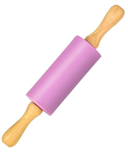Honglida Mini Silicone Rolling Pin for Kids, Non-stick Surface Wood Handle, 9 Inch 1 Pack Purple
