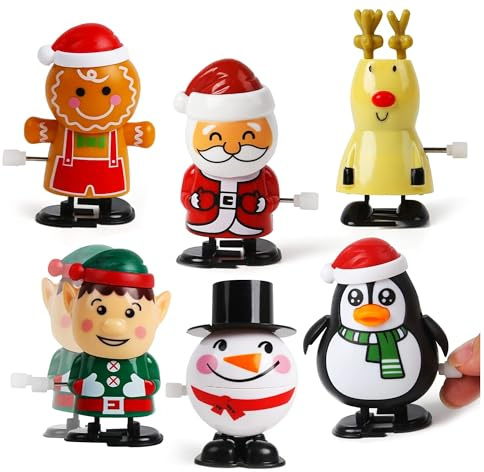 D&O Nature Products Aufziehspielzeug Weihnachten, 6-teiliges Aufziehfiguren-Set, Weihnachtsspielzeug Kinder zum Aufziehen, Spielzeug zu Weihnachten Nikolaus Wichteln, Weihnachtsdeko Figuren