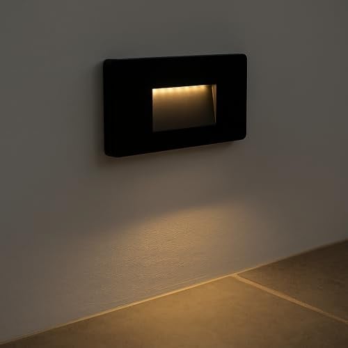 FactorLED LED-Wandleuchte für den Außenbereich, 3 W (30 W), schwarzes Leuchtfeuer für Treppen und Wege, Wandoberfläche, IP65, wasserdicht, Durchgangsleuchten (warmes Licht, rechteckig)