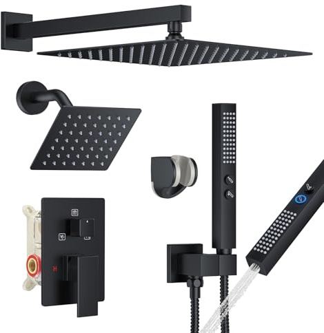 FAROLAN Rain Shower System 12&6 Shower Heads Wall Mount Shower Faucet Set