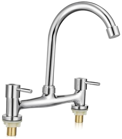 Balacoo Mezclador de Fregadero de Cocina con Dos Mandos para Agua Fría y Caliente Grifo Giratorio Diseño Clásico para Lavabo y Baño para Uso Doméstico y Comercial