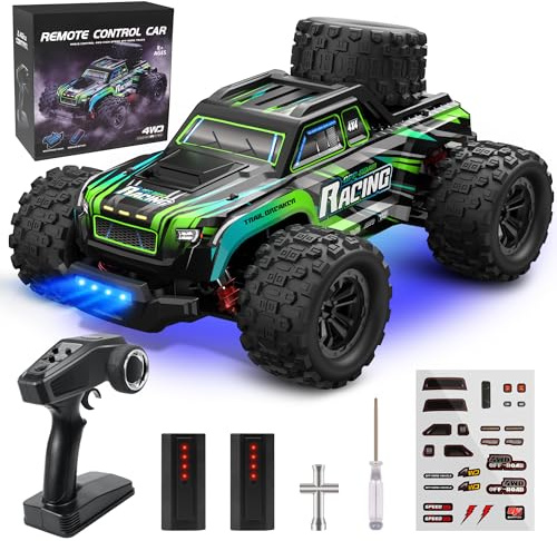 BAZADER Ferngesteuertes Auto Remote Control Car 1:16 RC Auto 40+ km/h 4WD | Offroad RC Truck Mit RGB-Atemlichtern- 2 wiederaufladbaren Akkus 2.4GHz All Terrain Auto Spielzeug RC Auto ab 4 6 8 10 Jahre