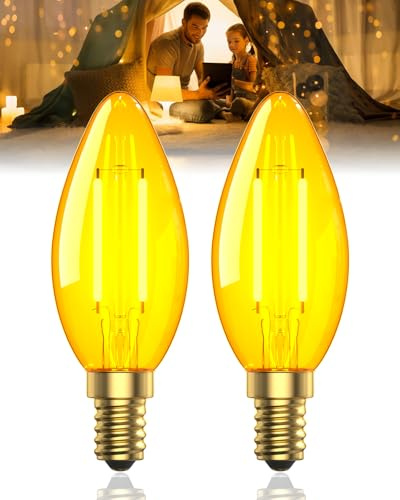 Klarlight 2.5Watt E14 LED Small Screw Light Bulb Warm White 2200K,C35 SES E14 Candle Small Edison Screw LED Vintage Bulb,Orange Amber Glass Bulb for Chandeliers,Night Lights,Non-Dimmable,2-Pack