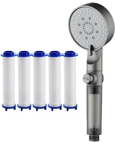 Cabezal De Ducha Filtrado - Alcachofa de Ducha Desmontable 5 Modos con Filtro - Boquillas De Silicona Aspersor Ajustable Para Casa Gimnasio Residencia Universitaria Apartamento Y Exterior