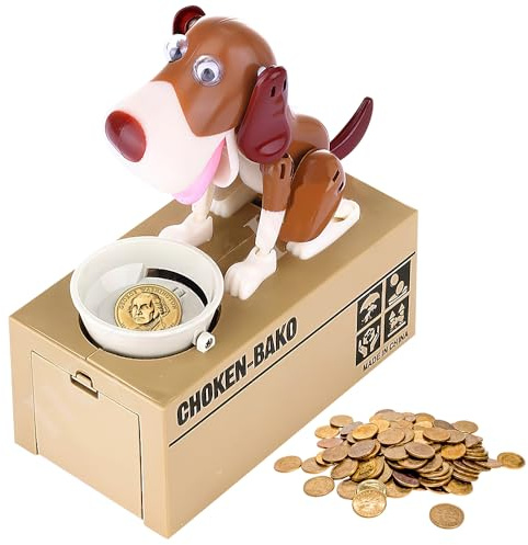 LUFEIS Hungriger Hund Spardose, Hundesparschwein, Hungrige Spardose Kinder Spardoses Hund Frisst Geld Süße Hunde Stiehlt Münzen Wie Magische Münze Knabbert Spardoses Geschenk für Kinder (Braun-Weiß)