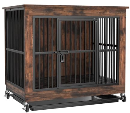 XYJBHB 98 cm Extra Tall Dog Crate Furniture, Large Wooden Dog Kennel | Large Wooden Dog Kennel with Removable Top & Pull - Out Tray for Medium Large Dogs, Side Table, Walnut Brown, 98 x 67 cm
