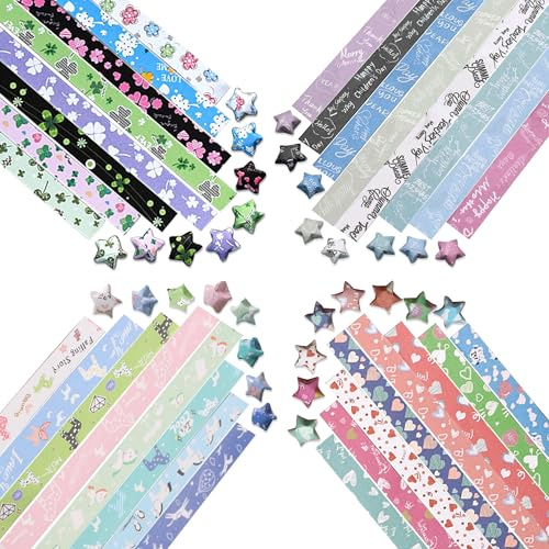 2160 Láminas de Tiras de Papel para Estrellas Origami, 4 Estilos de Tiras de Papel Origami, Decoración con Estrellas de Papel para Proyectos DIY, Bodas y Fiestas